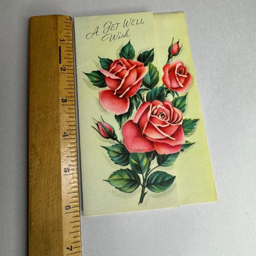 Vintage Gatto New York Get Well Wish Greeting Card Red Roses K533 5-1B7089